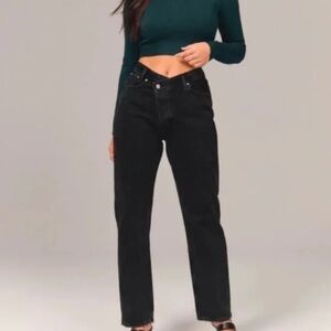 A&F Dad High Rise Black Cross Waist Crossover Straight Jeans